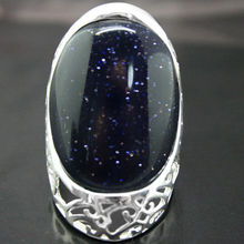 Hot sale new Style >>>>Pretty 27X33mm BLUE SANDSTONE STONE 925 STERLING SILVER WOMAN MEN'S RING 2024 - buy cheap