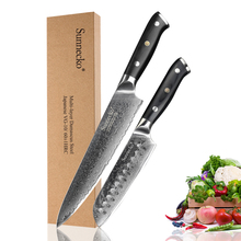 Sunnecko, conjunto de facas de cozinha, 2 peças, utilitário do chef santoku, faca de cozinha damasco japonesa vg10, lâmina de aço g10, cabo de corte de carne 2024 - compre barato