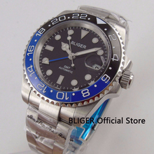 Sapphire Glass BLIGER 40mm Black Dial  Men's Watch Blue Black Ceramic Bezel GMT Pointer Luminous SS Strap Automatic Movement 2024 - buy cheap