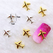 10Pcs/Lot 7*9mm Gold Silver Airplane Aircraft 3D DIY Metal Alloy Nail Art Decorations Nail Stickers Jewelry Accessories 2024 - buy cheap