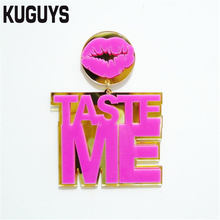 KUGUYS Jewelry Acrylic Gold Letter "TASTE ME" Hot Pink Lip Earrings for Women Pendientes HipHop Large Drop Earring Woman Brincos 2024 - buy cheap