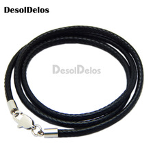 1.5mm 2mm 3mm Leather Cord Black Necklace Chain Stainless Steel Lobster Clasp Connector Waxed Rope For Men Women Jewelry Making 2024 - buy cheap