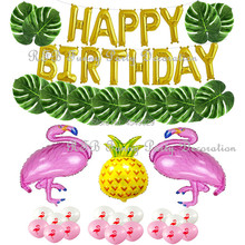 Foil Flamingo&Pineapple Balloons Tropical Palm Leaves 16inch Happy Birthday Balloon Banner for Kids Birthday Hawaiian Party 2024 - buy cheap