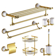Gold Ceramic&Brass Bathroom Accessories Sets Porcelain Base Bathroom Hardware Set Flower Polished Bathroom Product Sets 2024 - buy cheap