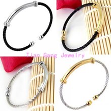 Top Quality Silver & Yellow Gold & Black 60 MM Cable Bracelet Bangle Charm Vintage 316L Stainless Steel Rope Fashion Jewelry 2024 - buy cheap