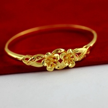 2-Golden Flower Design Bangle  Solid Yellow Gold Filled Bridal Womens Bangle 2024 - buy cheap