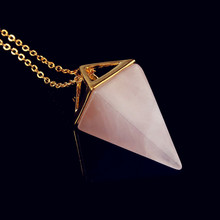100-Unique 1 Pcs Light Yellow Gold Color Natural Rose Pink Quartz Square Pyramid Necklace Elegant Women Jewelry 2024 - buy cheap