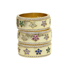 Alta qualidade estrela signet anel de ouro enchido moda europeia feminino arco-íris cz inset mínimo delicado flor anéis de noivado 2024 - compre barato