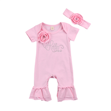 Macacão floral feminino para bebês, roupa de dormir casual para meninas de 0 a 18 meses com manga curta e tiara para recém-nascidos 2024 - compre barato