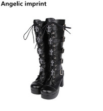 Angelic imprint mori girl Women motorcycle punk boots lady high heels lolita shoes woman princess dress pumps 8cm 33-47 buckles 2024 - buy cheap