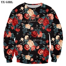 YX GIRL Brand clothing 2018 New Fashion Mens 3d Sweatshirt Retro Style Flowers and letters Print Men/Women Casual sweatshirt 2024 - buy cheap