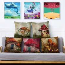 Fantasy Fairy World Mushroom Elf Print Pillow Cover 45*45cm Cushion Covers Linen Pillow Case Car Sofa Home Decor Pillows Cases 2024 - buy cheap