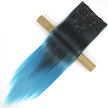 Soowee-extensiones de cabello sintético para fiesta, conjunto de 7 unidades, pelo liso, Color negro a azul, degradado, con Clip 2024 - compra barato