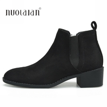 Women Boots Ankle Boots 2018 Winter Shoes Fur Chunky Heel Women's Chelsea Boots Round Toe Brand Woman Botas Black Plus Size 42 2024 - buy cheap