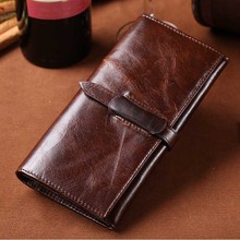 100% first layer long wallet men Leisure Business vintage Oil Wax genuine leather wallets pocket many card slot purse Cowhide 2024 - buy cheap