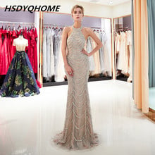 HSDYQHOME-vestidos de noche de graduación con cuello halter, sexys, piedras de cristal, sirena, vestido largo ostentoso, accesorio de fiesta de noche, tren de barrido 2024 - compra barato