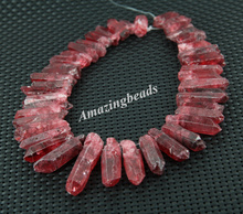 Approx 46pcs/Strand Natural Wine Red Quartz Stick Points Jewelry Pendant,Rough Crystals Quartz Top Drilled Spikes Beads Necklace 2024 - buy cheap