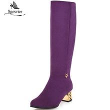 Sgesger botas femininas de salto alto, sapatos da moda 2018 com fivela de estrela, de bloco cristal, médio tornozelo, verde e roxo para mulheres b603 2024 - compre barato