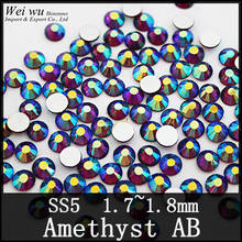Фиолетовые цветные стеклянные камни AB SS5, аметист AB, 1440 шт., с плоской задней стороной, без горячей фиксации, блестящие, дизайн ногтей Стразы 2024 - купить недорого