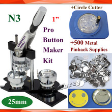 Pro N3 NEW High Quality 1" 25mm Badge Button Maker Machine + 8 Fix Size Circle Cutter+500 Sets Metal Pinback  Button Supplies 2024 - buy cheap