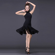 Vestido negro sexi de baile latino para baile permanente, vestido de una pieza para mujeres, salón de baile Tango, baile chachachá, vestidos para traje de fiesta 90 2024 - compra barato