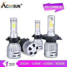 Acoosun led h4 h7 led farol do carro lâmpadas 3000k 4300k 6500k 8000k 12v 8000lm h1 h11 hb3 9006 hb4 9005 72w cob led carro bombillas 2024 - compre barato