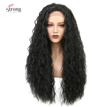 StrongBeauty 26 "Parte Dianteira Do Laço Perucas para as mulheres Longo Cabelo Preto Encaracolado Peruca Sintética do laço 2024 - compre barato