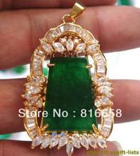 Inlay crystal beautitul lady's green Natural Jade wedding pendant Necklace 2024 - buy cheap