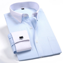 Camisa de manga larga con puño francés para hombre, camisa de marca para Banquete de negocios, a la moda, con gemelos, blusa de ocupación 2024 - compra barato