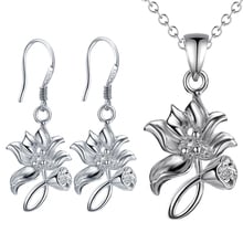 Beautiful design Silver color flower pendant necklace Earrings Set Fashion Jewelry wedding gift for woman good quality ST069 2024 - buy cheap