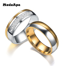 MadApe обручальное кольцо для женщин и мужчин Золотой Цвет Любовь помолвка пара из нержавеющей стали влюбленные ювелирные изделия годовщина подарок американский размер 2024 - купить недорого