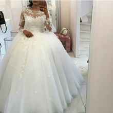 Robe de mariage plus size mangas compridas vestido de casamento branco puro tule casamento vestidos de noiva brautkleider hochzeitskleid 2021 2024 - compre barato