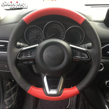 Shining wheat Black Leather Red PU Carbon Fiber Steering Wheel Cover for Mazda 3 CX-5 2017 Mazda CX-9 2016 2017 2024 - buy cheap