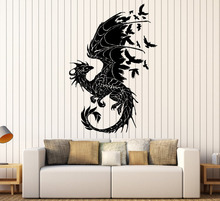 Adesivos de parede de vinil com silhueta de dragão, pássaros fantasia, conto de fadas, gótico, abstrato, decoração de parede, decalque de arte para sala de estar sa152. 2024 - compre barato