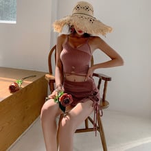 Swimsuit Women Bathing Suit Swim 2019 New Summer Clothes For Korean Vintage Velvet Split Girl Tied Skirt High Waist Beach 2024 - buy cheap