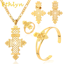 Ethlyn Ethiopia cross Pendant rings bracelets earrings sets Gold Color jewelry sets for Ethiopian & Eritrean Women designs S33 2024 - buy cheap