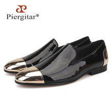 Piergitar 2019 new Black and White Patent Leather men Handmade shoes Party and Wedding men dress shoes Plus size men's loafers 2024 - buy cheap