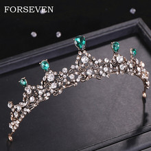 Corona de adorno para el cabello para novia, Tiara de cristal verde Vintage, joyería para el cabello de boda, corona de diamantes de imitación, tocados para mujer, bisutería para mujer 2024 - compra barato