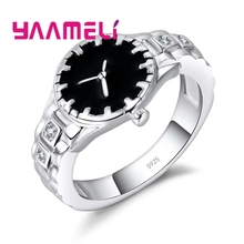 Novelty Watch Look 925 Sterling Silver Finger Ring for Women Men Cubic Zirconia Jewelry Christmas Party Accessories 2024 - buy cheap