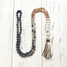 On Sale 8mm Labradorite 108 Knotted Mala Beads Sun Stone Meditation Necklace Knotted Tassel Necklace Great Energy For Charity 2024 - buy cheap