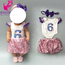 Vestido de lentejuelas para muñeca de 40cm, ropa para muñecas de bebé de 18 pulgadas, vestido rosa, accesorios para Diadema con lazo 2024 - compra barato