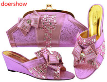 Doershow-conjunto italiano de zapatos y bolso, juego decorado con diamantes de imitación, Color morado, conjunto africano de zapatos y bolsa para fiesta, HH1-12 2024 - compra barato