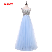 Light blue long sequines sweat lace lady girl women princess bridesmaid banquet party ball dress gown 2024 - buy cheap