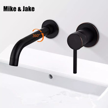 Free shipping Black brush Brass Wall Mounted Basin Faucet Single Handle Bathroom Mixer Tap Hot Cold Sink Faucet Rotation Spout 2024 - buy cheap