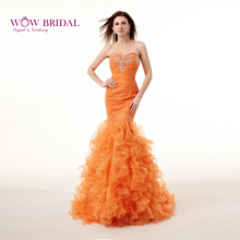 Wowbridal graciosa laranja vestido de baile 2021 querida fora do ombro teste padrão cristal frisado organza em camadas babados sereia vestido 2024 - compre barato