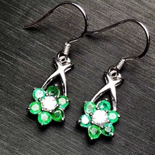 Flower Earring Natural emerald earring Free shipping Real original emerald 925 sterling silver  3mm 12pcs Gem 2024 - buy cheap