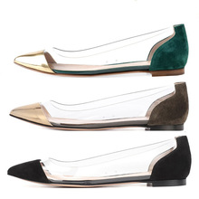 Sapatos planos transparentes do designer ocidental, calçados de camurça e couro para meninas, retalhos baixos, sapatos populares para mulheres 2024 - compre barato