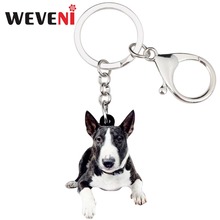WEVENI Acrylic American Pit Bull Terrier Dog Key Chains Pendant Rings Cute Animal Jewelry For Women Girls Handbag Charm Bulk 2024 - buy cheap