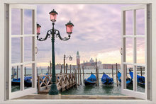 Pegatina de pared 3D con Vista de ventana al atardecer en el Gran Canal de Venecia, Marco adhesivo, efecto Mural, decoración del hogar, dormitorio, sala de estar y cocina 2024 - compra barato