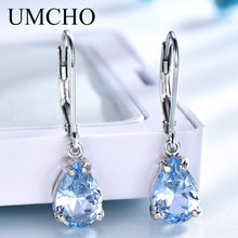 UMCHO Water Drop Created Sky Blue Topaz Clip Earrings Gemstones 925 Silver Jewelry For Women Elegant Wedding Gift Fine Jewelry 2024 - buy cheap